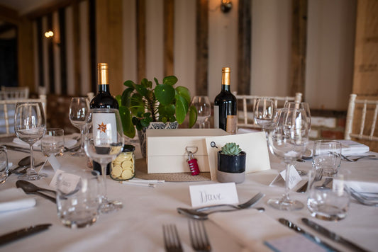 Daisy box set up on a wedding table